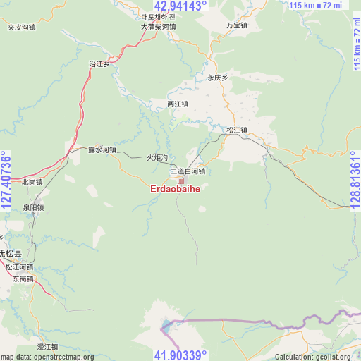 Erdaobaihe on map