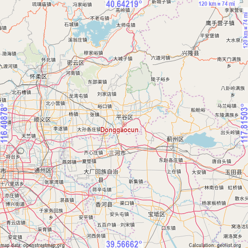 Donggaocun on map