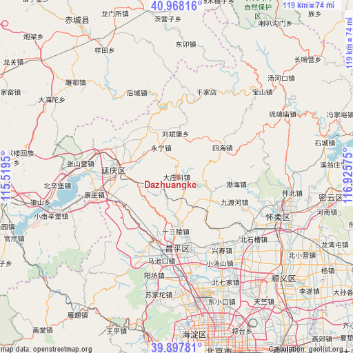 Dazhuangke on map