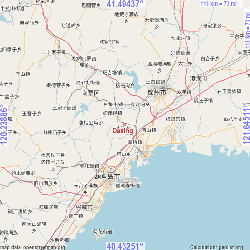 Daxing on map