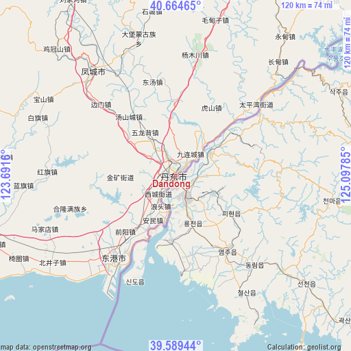 Dandong on map