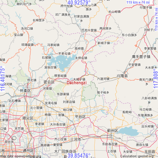 Dachengzi on map