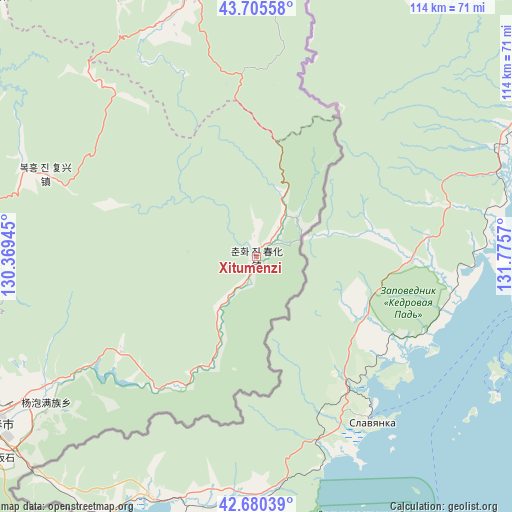 Xitumenzi on map