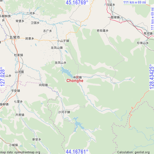 Chonghe on map