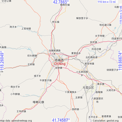 Chifeng on map