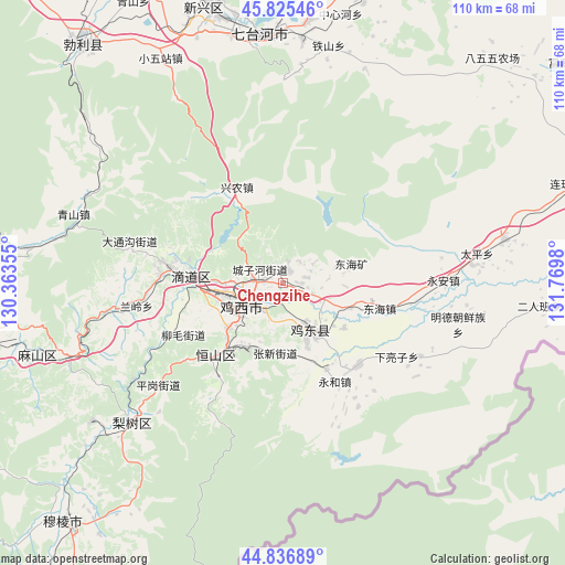 Chengzihe on map