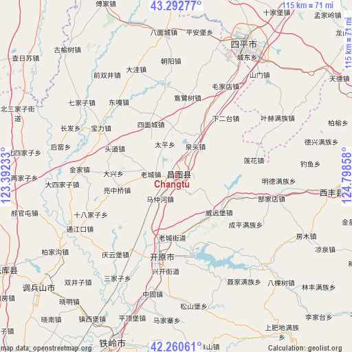 Changtu on map
