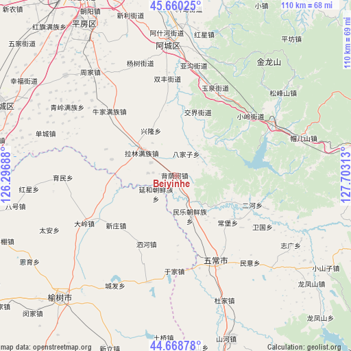 Beiyinhe on map