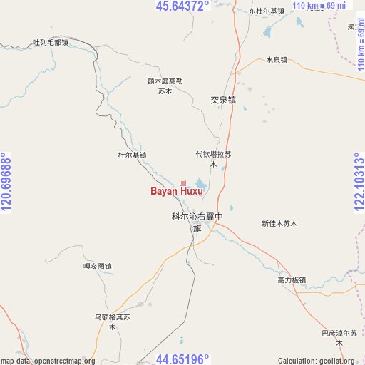 Bayan Huxu on map