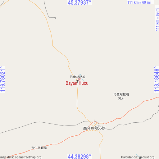 Bayan Huxu on map