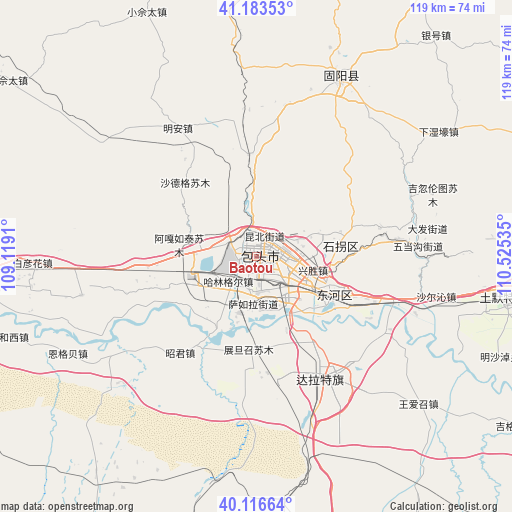 Baotou on map