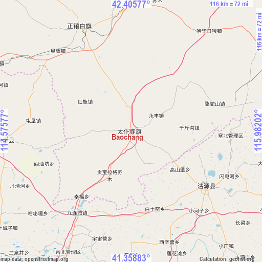 Baochang on map