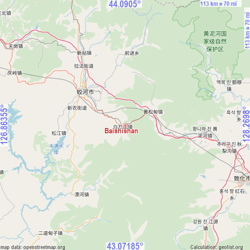 Baishishan on map