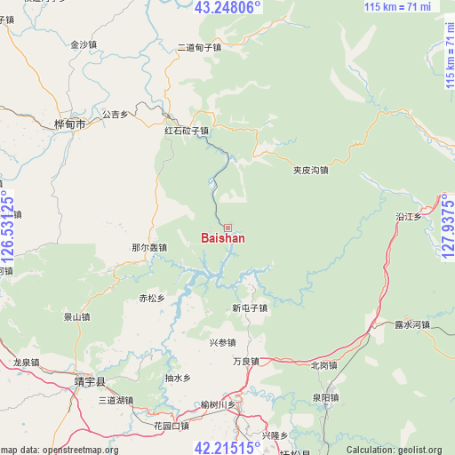 Baishan on map