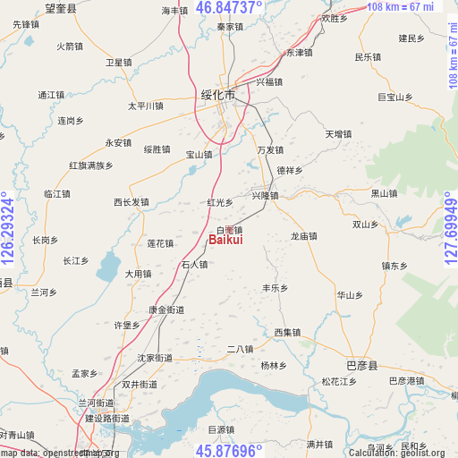 Baikui on map