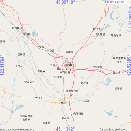Baicheng on map