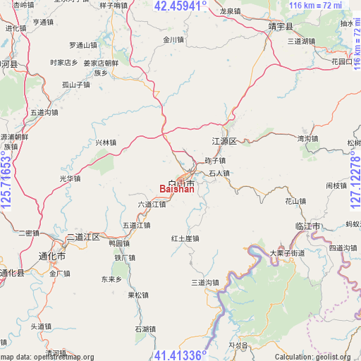 Baishan on map