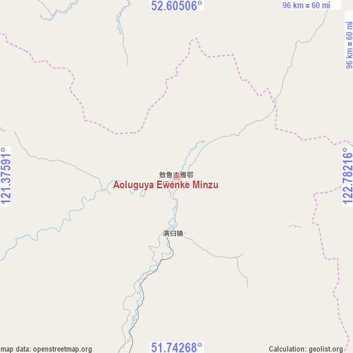 Aoluguya Ewenke Minzu on map