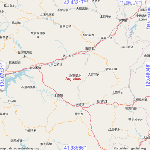 Aojiabao on map