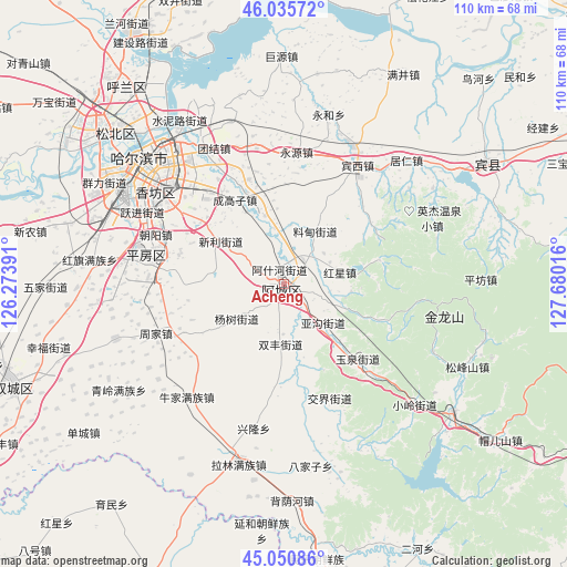 Acheng on map