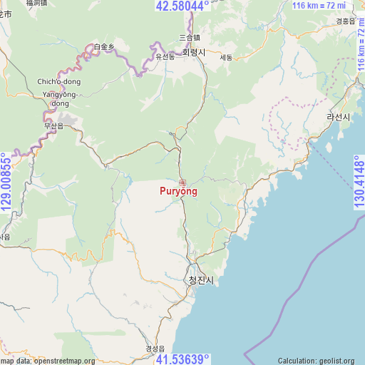 Puryŏng on map