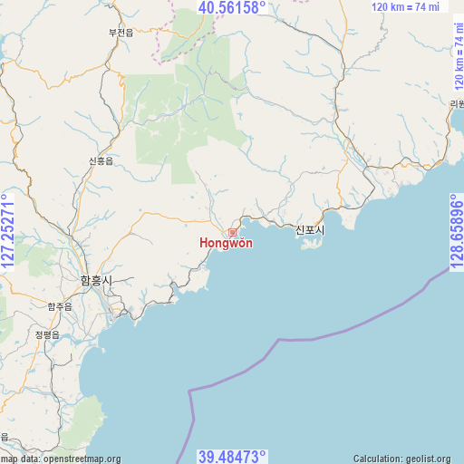 Hongwŏn on map