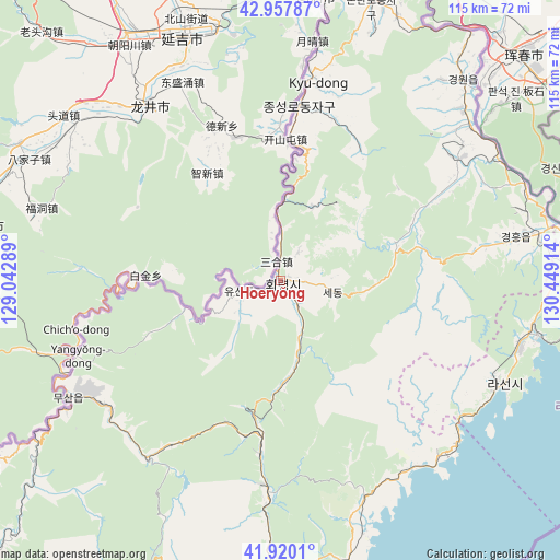 Hoeryŏng on map