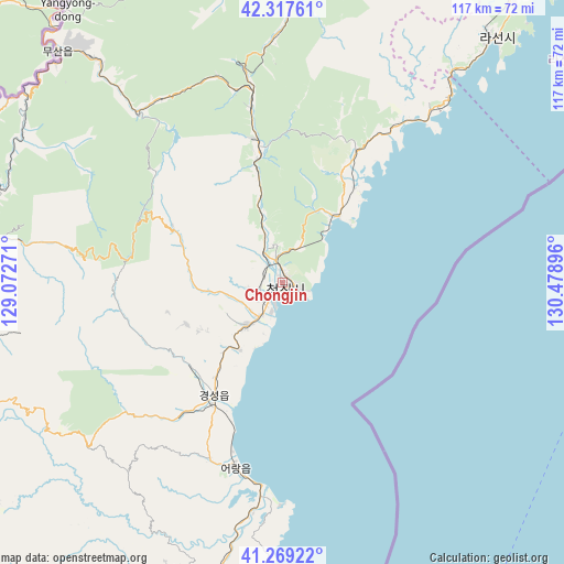 Chongjin on map