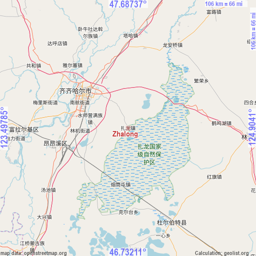 Zhalong on map