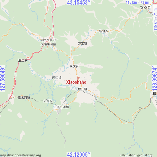 Xiaoshahe on map