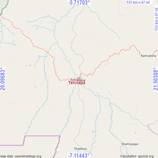 Tshikapa on map