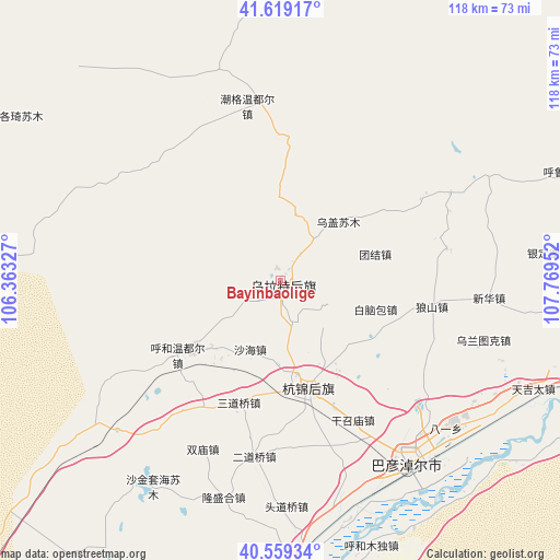 Bayinbaolige on map