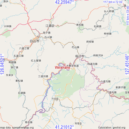 Weishahe on map