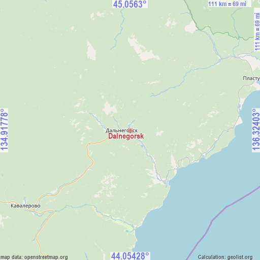 Dalnegorsk on map