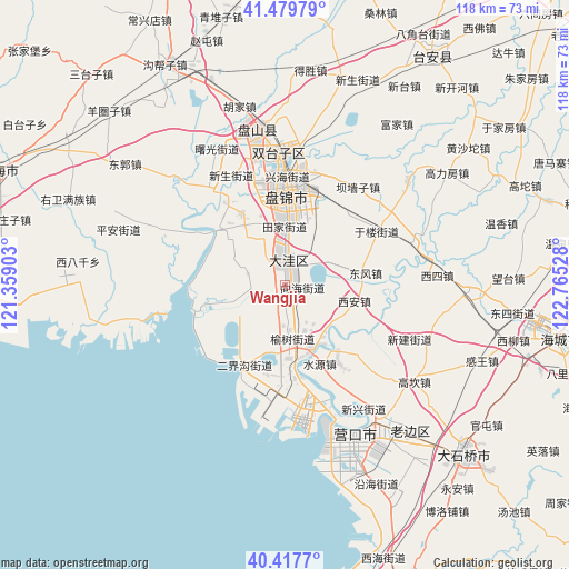 Wangjia on map