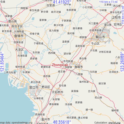 Zhongxiao on map