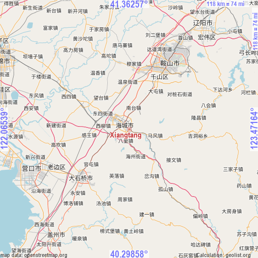 Xiangtang on map