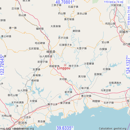 Linggou on map