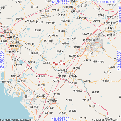 Wangtai on map