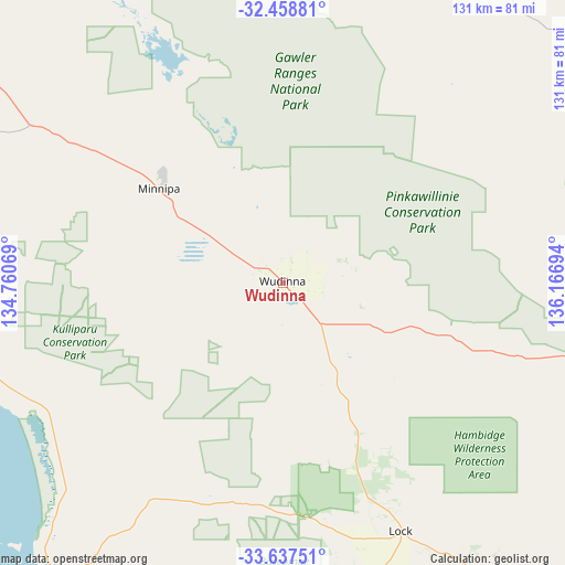 Wudinna on map