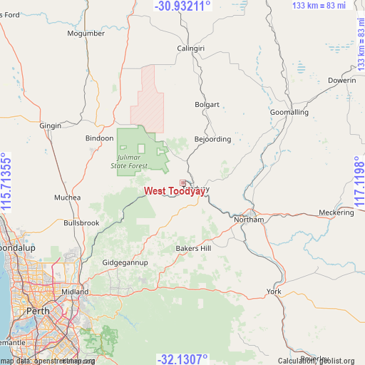 West Toodyay on map