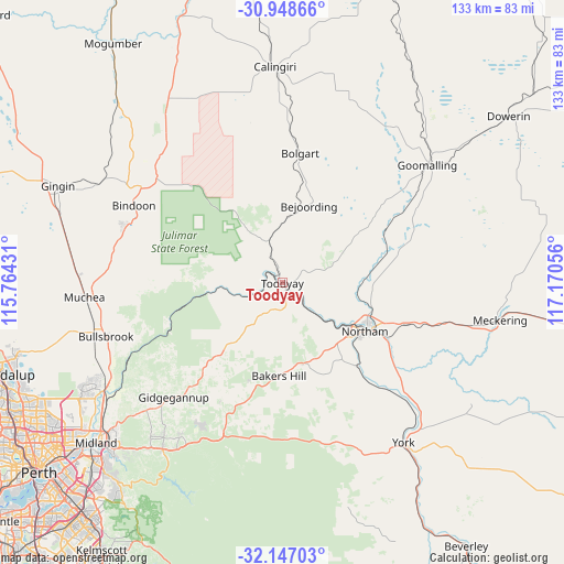 Toodyay on map