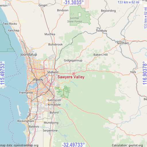 Sawyers Valley on map