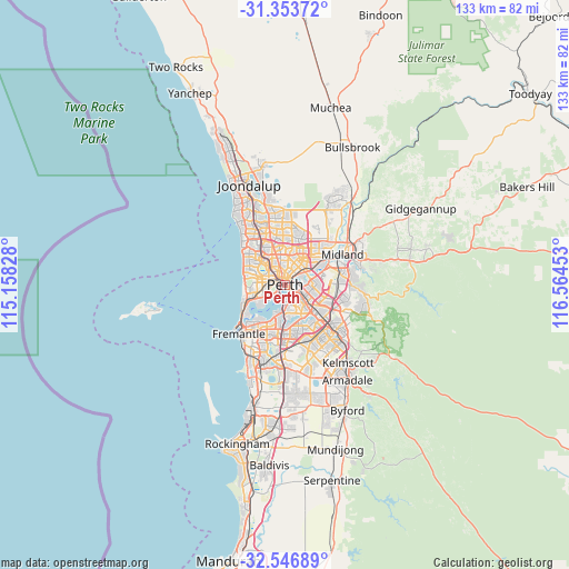 Perth on map