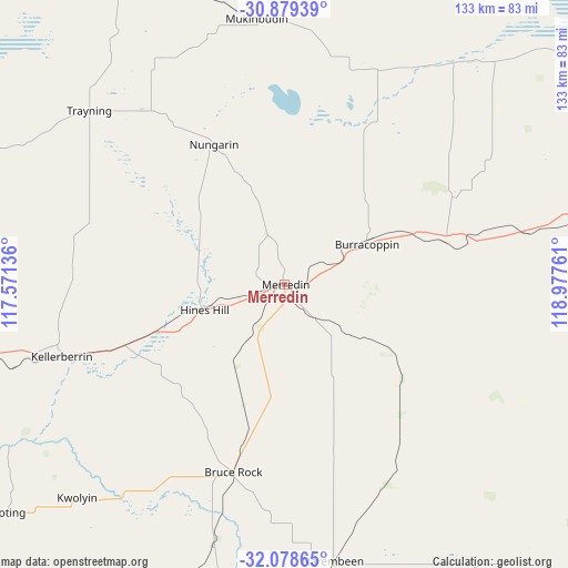 Merredin on map