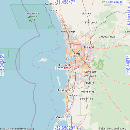 Fremantle on map