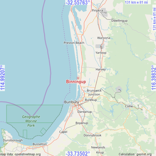 Binningup on map