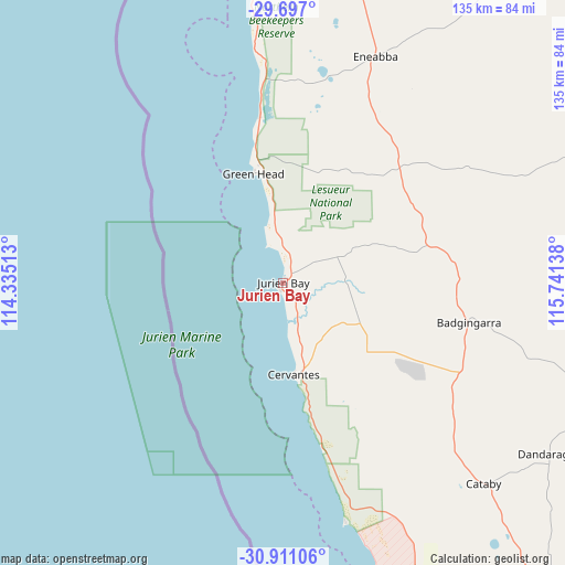 Jurien Bay on map