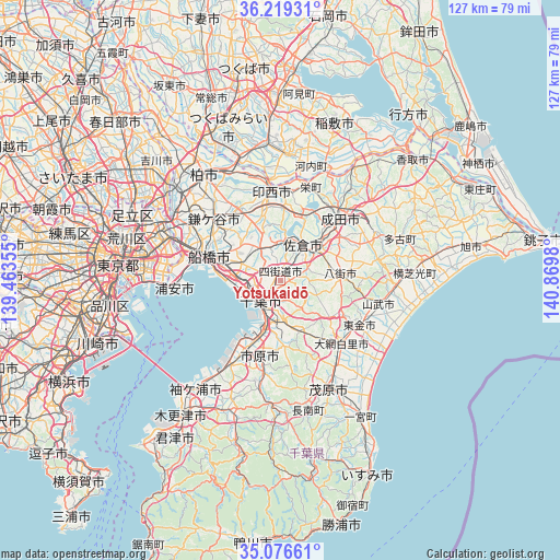 Yotsukaidō on map