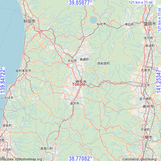 Yokote on map